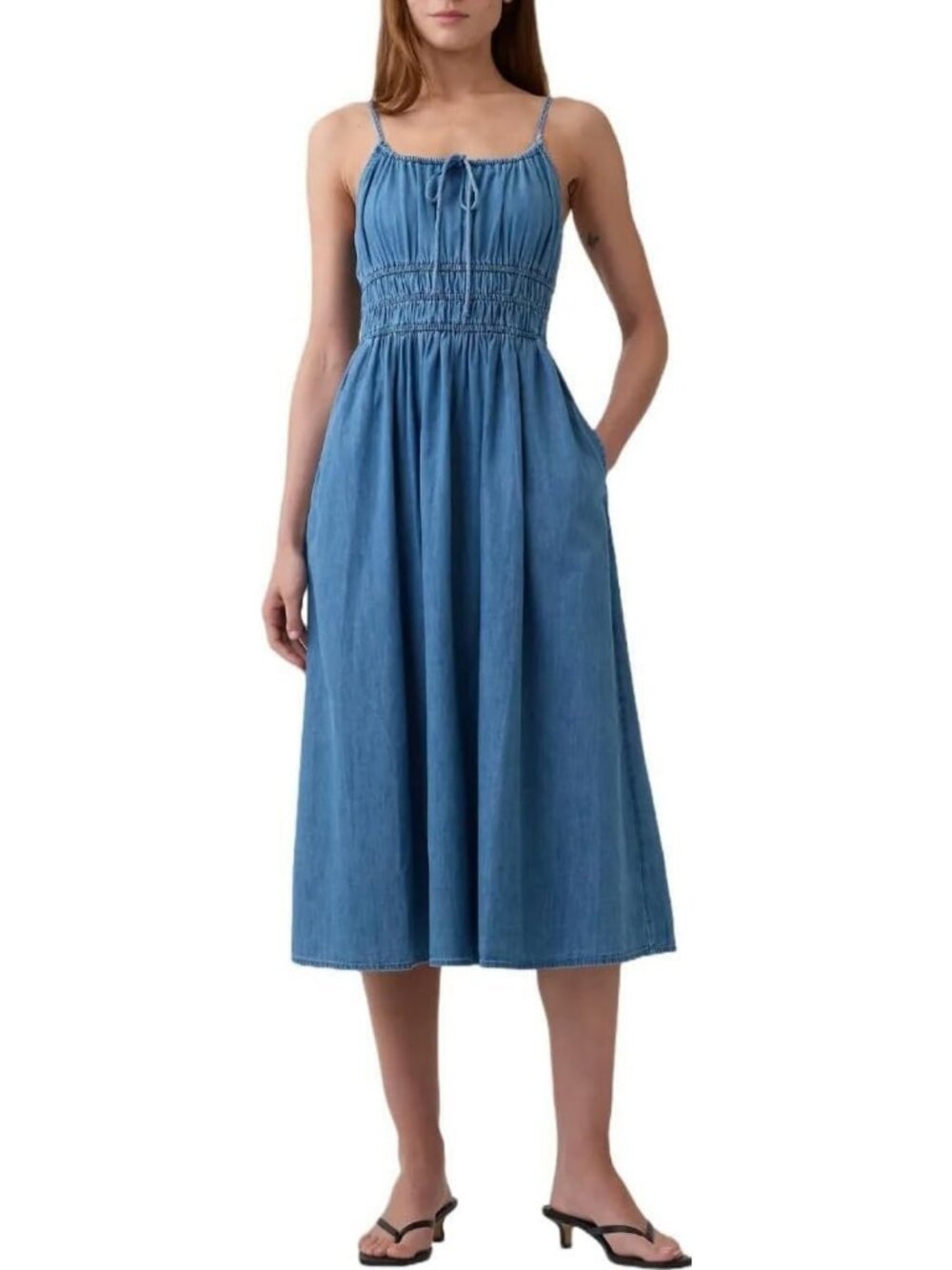 Chic Women's Dropped Waist Woven Midi Dress - Perfect for Summer & Casual